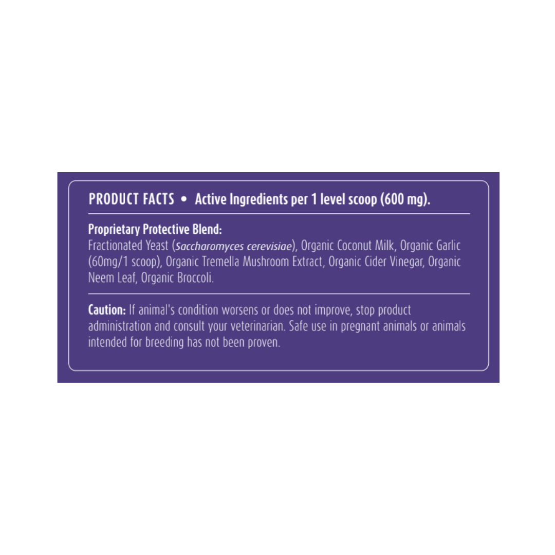 Product label with active ingredients and cautionary information on a white background