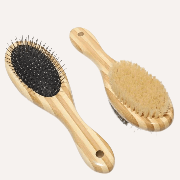 2-in-1 Dog Grooming Brush | Pin & Bristle Brush | Bamboo Wood, Stainless Steel