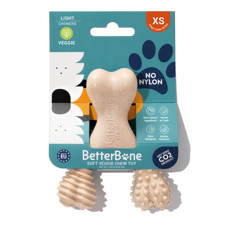 betterbone in size xs, light density and veggie flavor on white background.