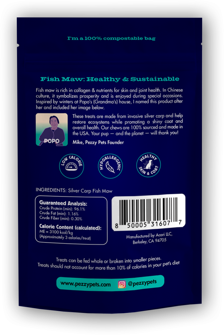 Silver Carp Maw Dog Chews - Single Ingredient