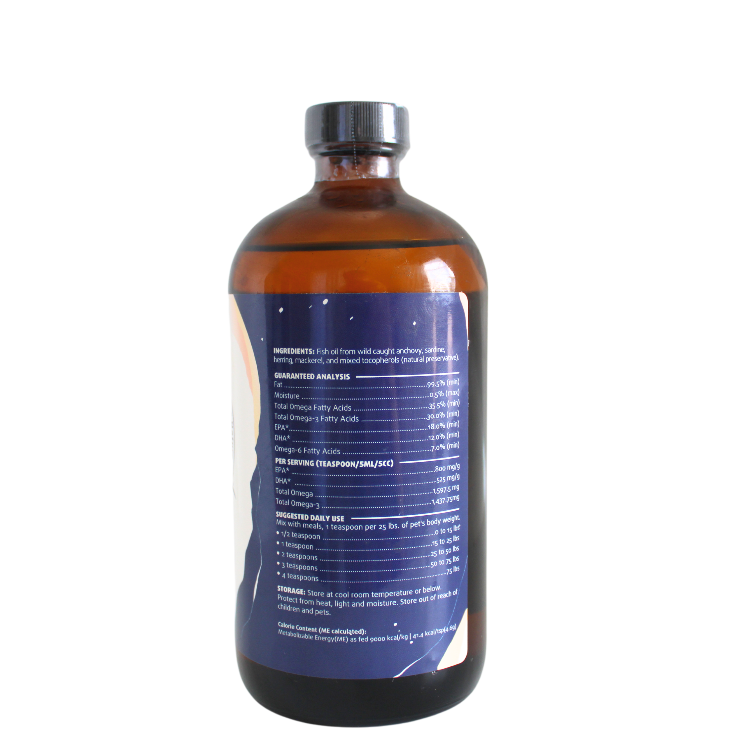 Brown bottle with a blue label on a white background