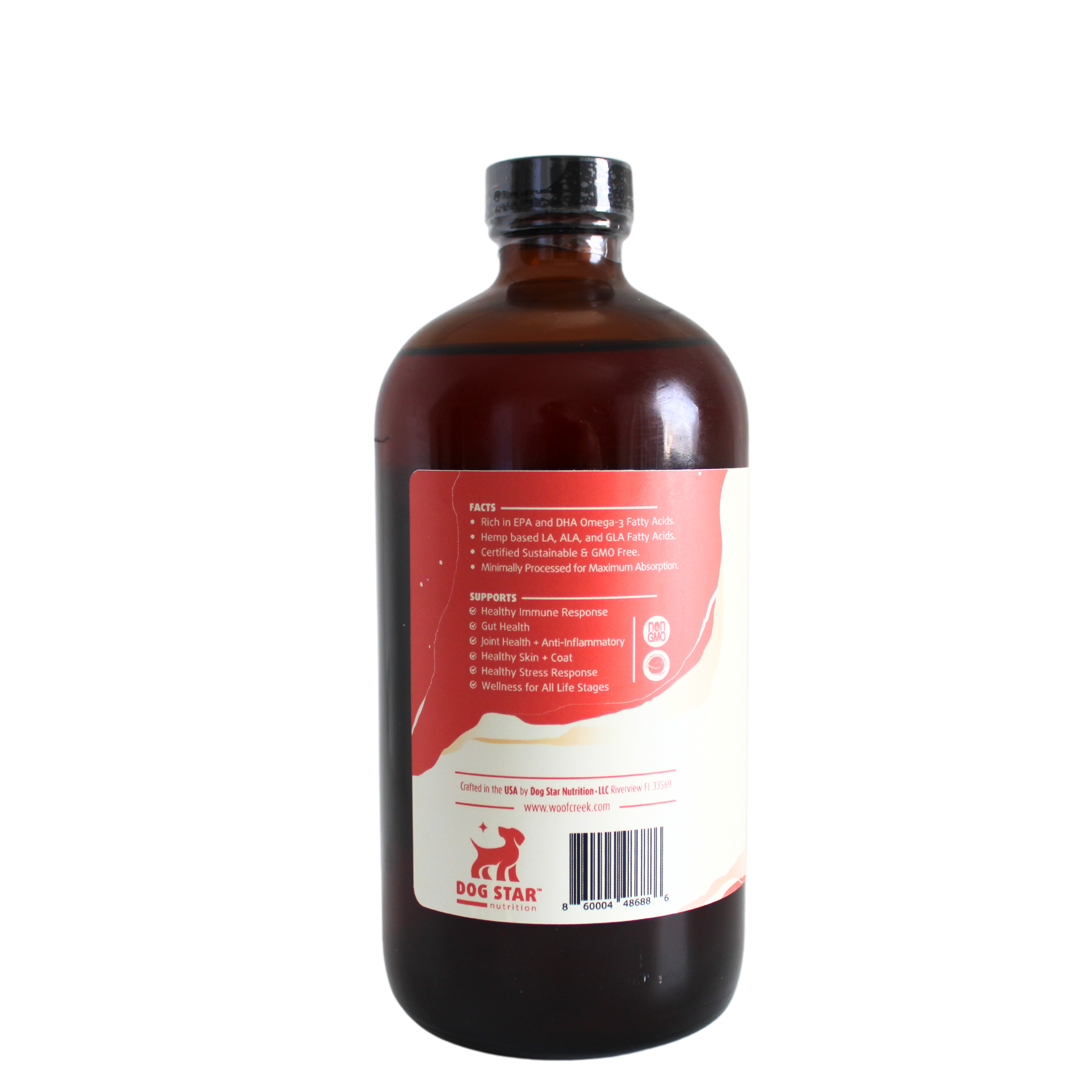 Brown bottle with a label on a white background