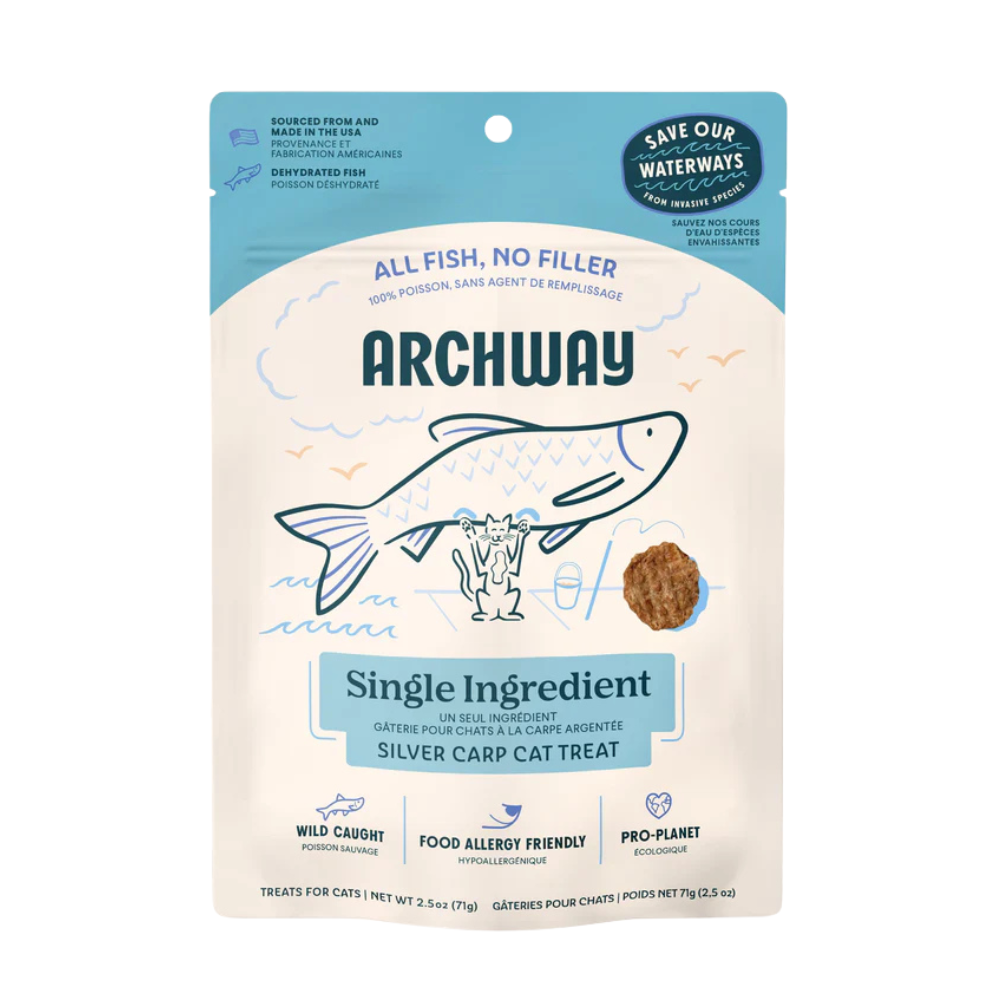 Archway single ingredient cat treat package with blue and white design on a white background