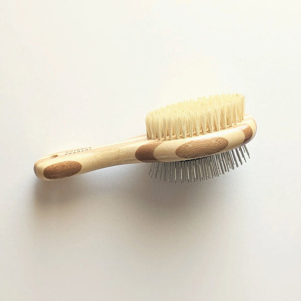 2-in-1 Dog Grooming Brush | Pin & Bristle Brush | Bamboo Wood, Stainless Steel