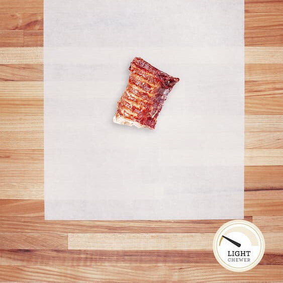 Small scrap piece of beef trachea laying on parchment paper.