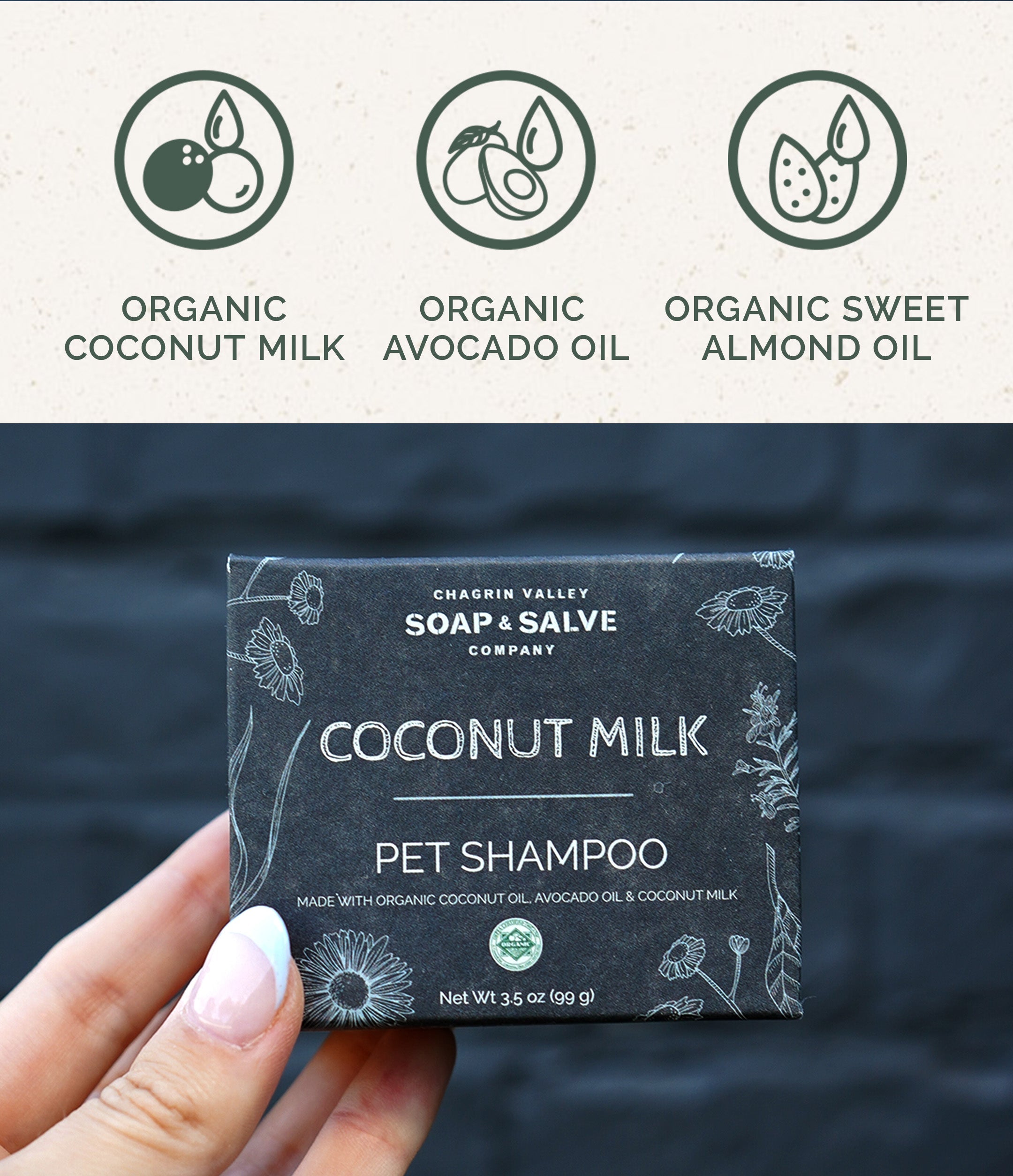 Organic Pet Shampoo Bar with Coconut Oil & Milk (For Dogs, Cats, Ferrets)
