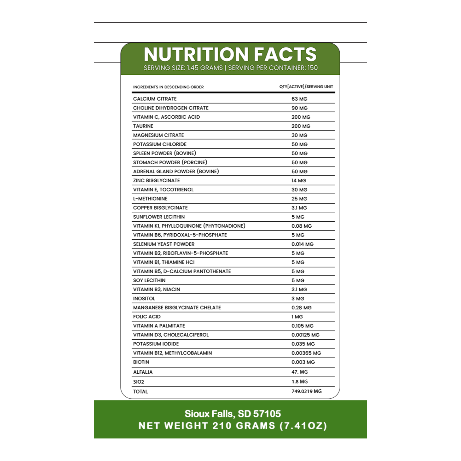 Nutrition facts label with detailed ingredient list on a white background