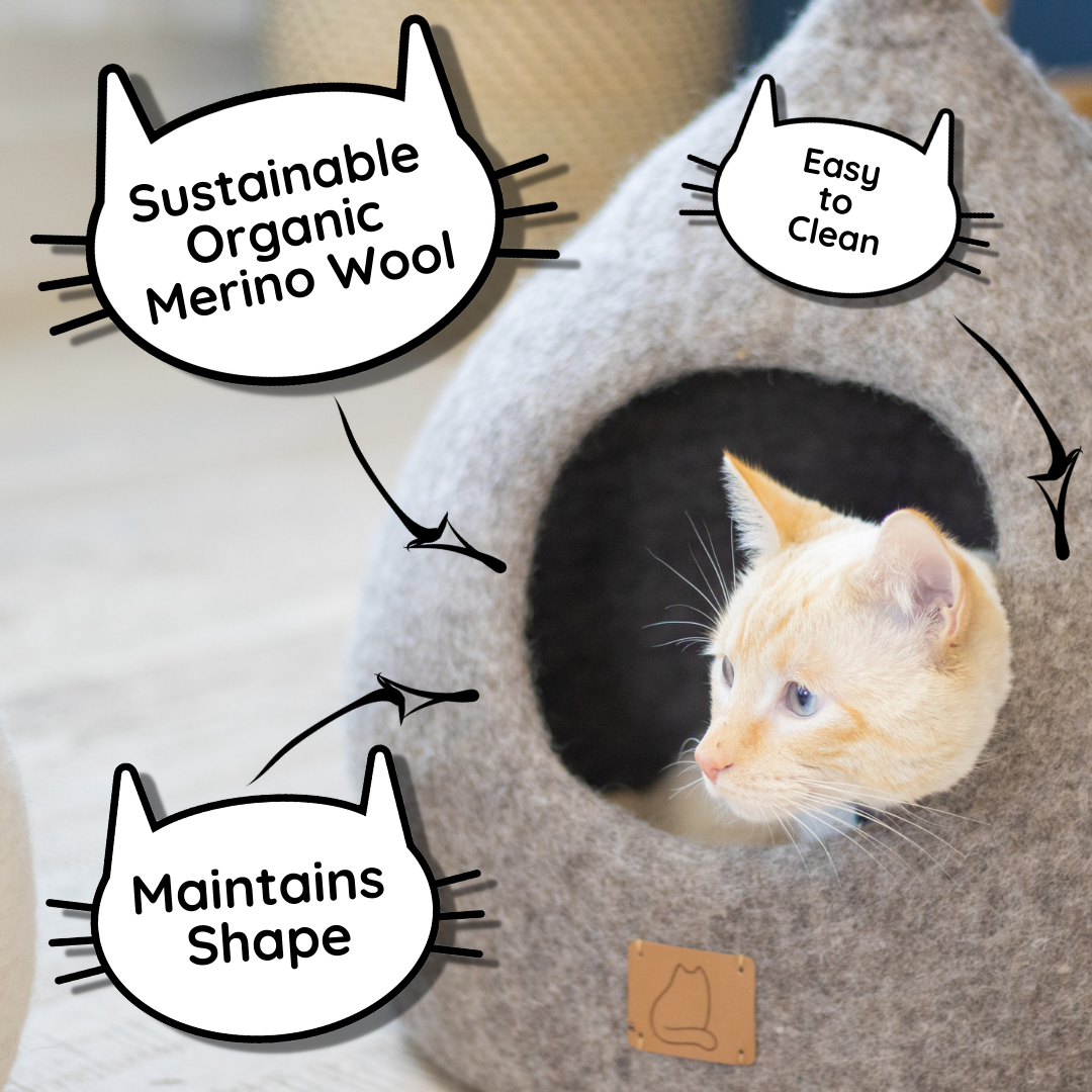 Round Style Cat Cave with Organic Wool