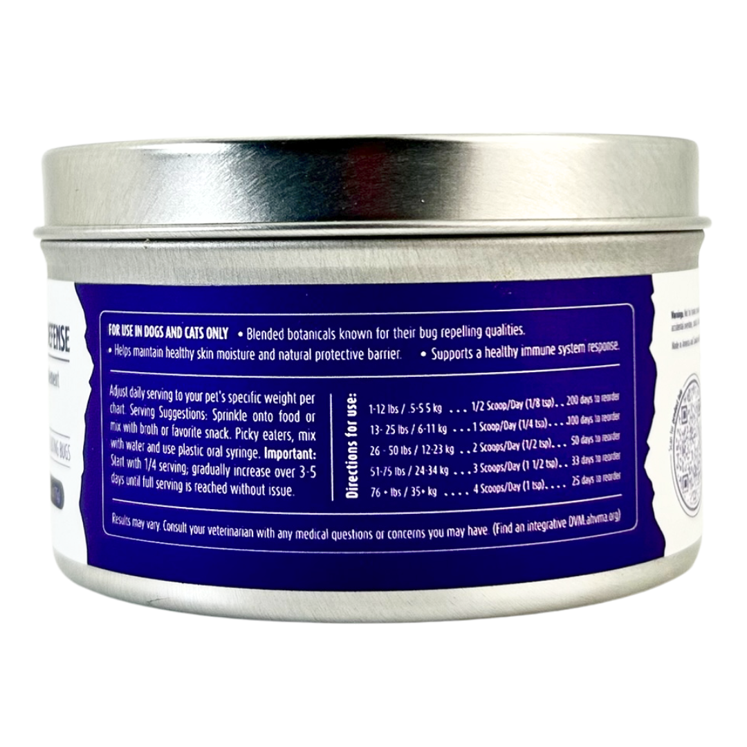 Back label of a pet supplement container with text on a white background