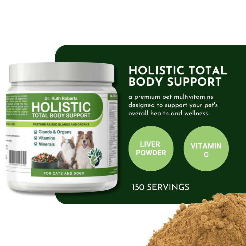Dr. Ruth Roberts Holistic Total Body Support supplement jar with powder on a white background