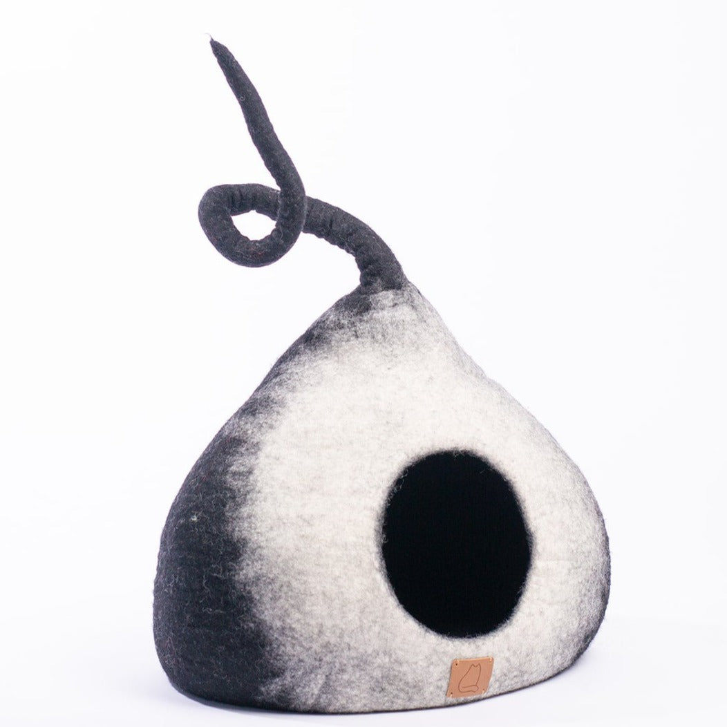 Felted Wool Fuzzy Cat Bed with Tail
