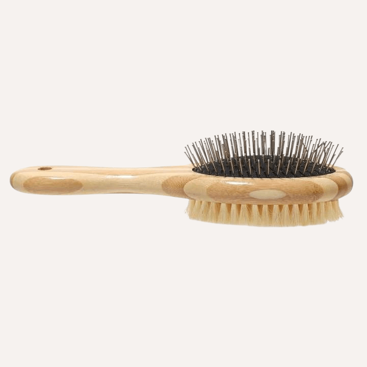 2-in-1 Dog Grooming Brush | Pin & Bristle Brush | Bamboo Wood, Stainless Steel
