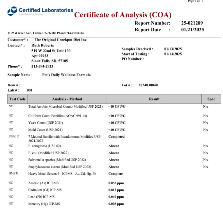 Holistic Homemade Dog and Cat Food Supplement + Multivitamin - Made for Beef & Pork Allergies