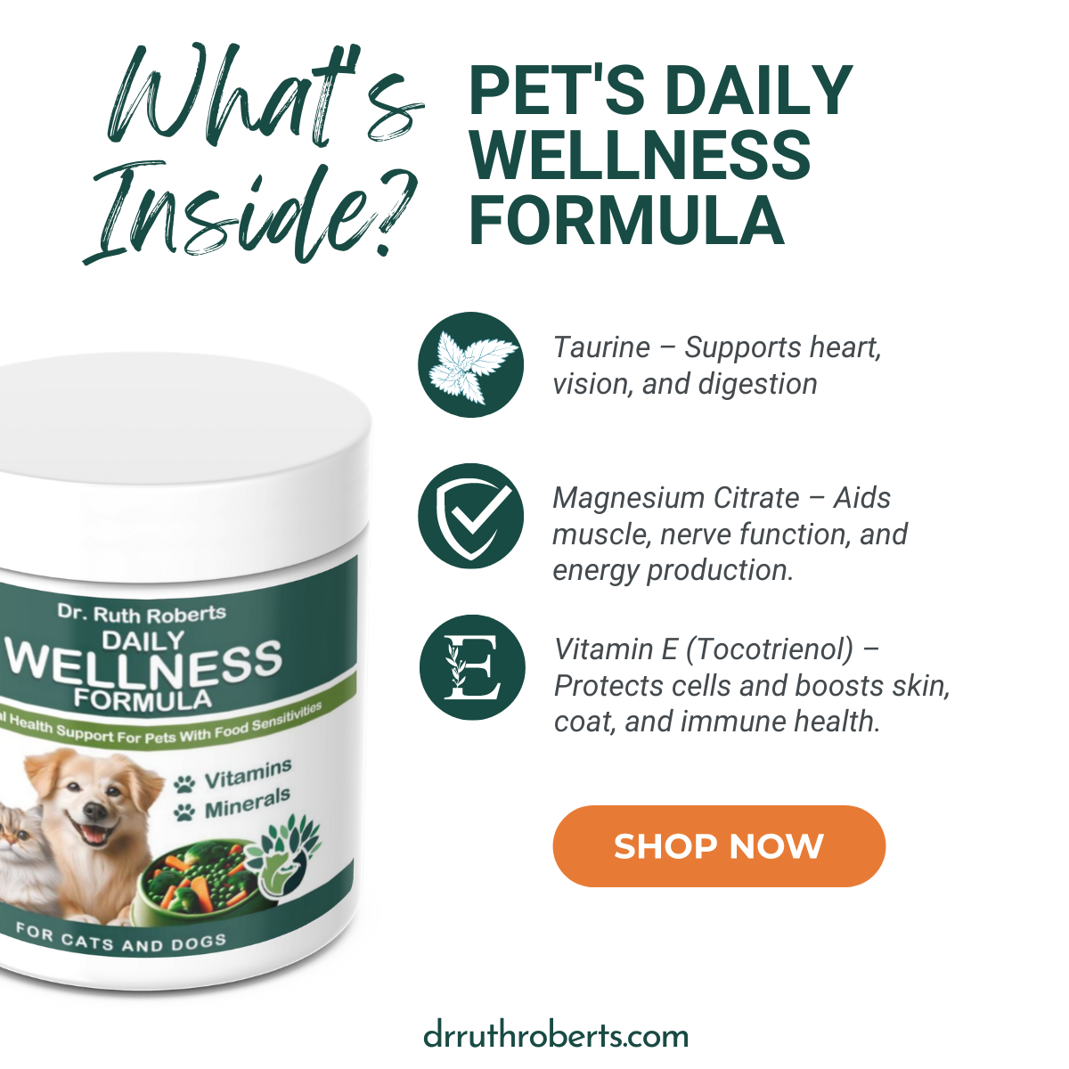 Dr. Ruth Roberts Daily Wellness Formula supplement jar with ingredients listed on a white background