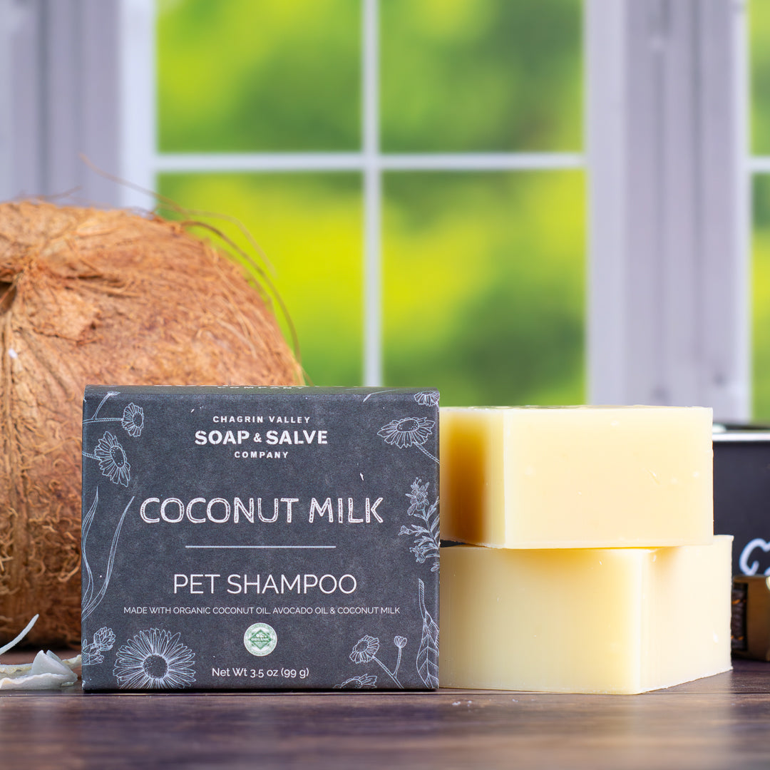 Organic Pet Shampoo Bar with Coconut Oil & Milk (For Dogs, Cats, Ferrets)