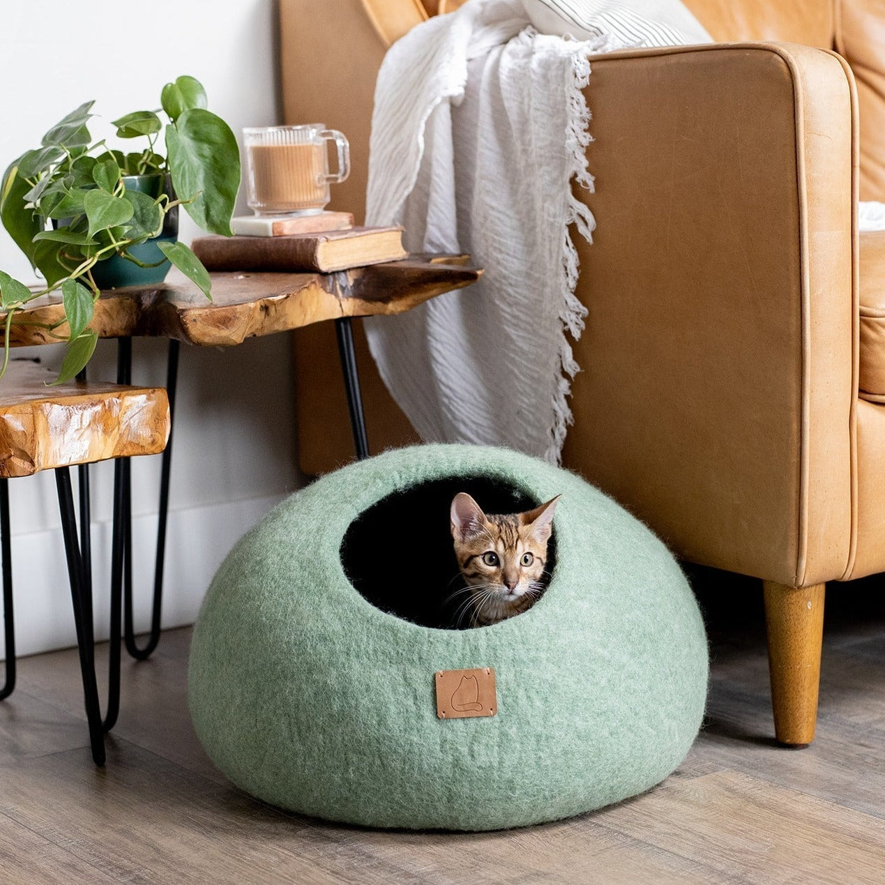 Round Style Cat Cave with Organic Wool