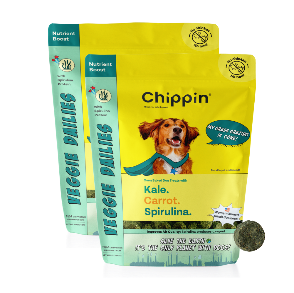 two packs of Chippin Veggie dallies dog treats
