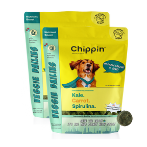two packs of Chippin Veggie dallies dog treats