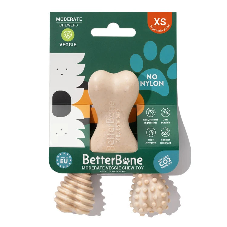 betterbone moderate, xm, veggie flavor bone on white background.