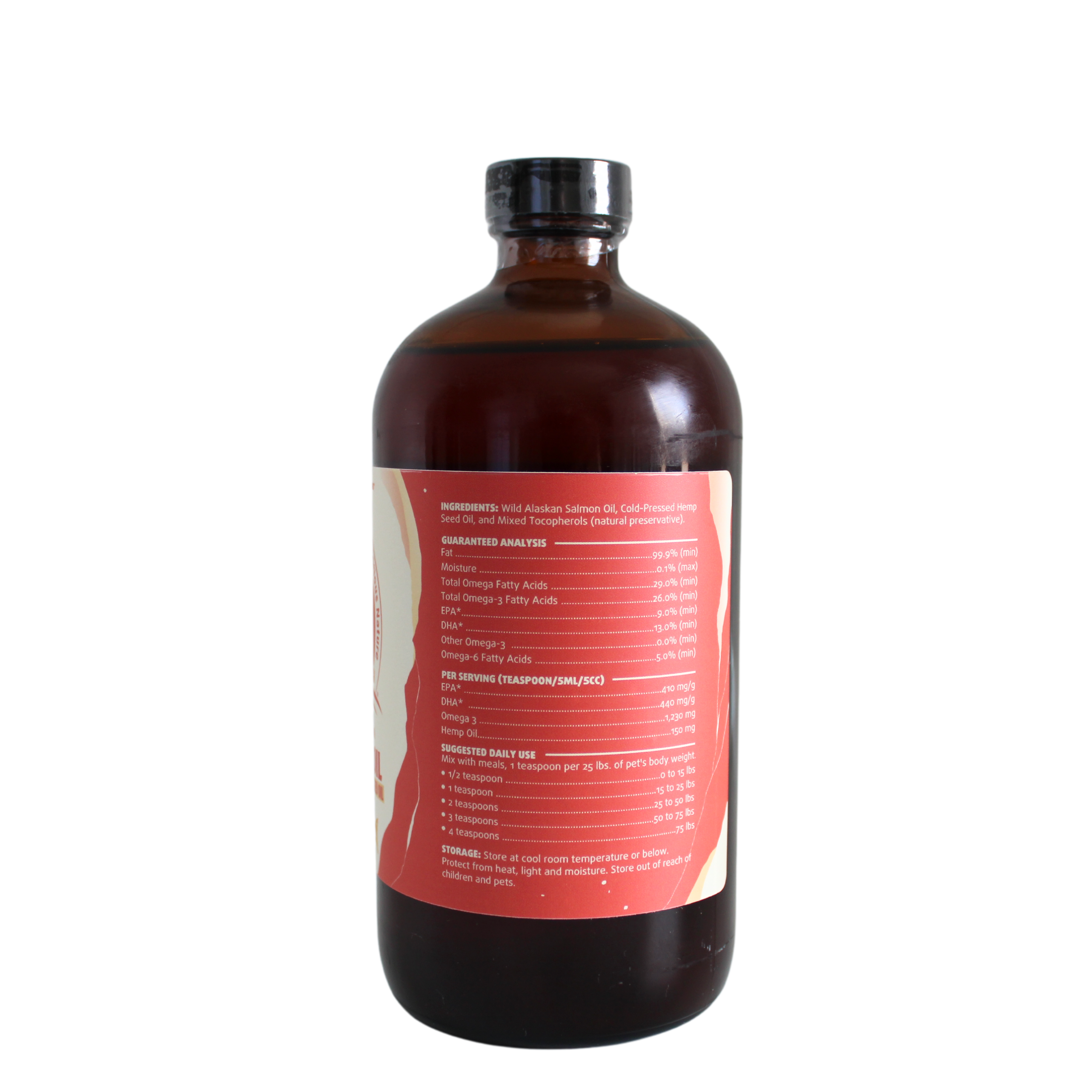 Brown bottle with a red label on a white background