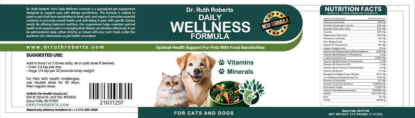 Holistic Homemade Dog and Cat Food Supplement + Multivitamin - Made for Beef & Pork Allergies