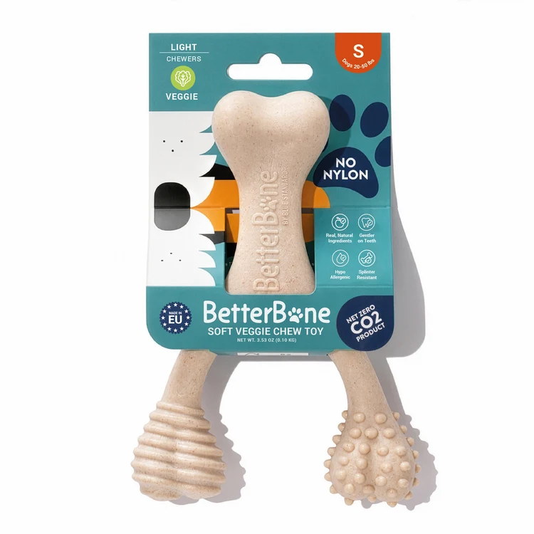 betterbone in size small, light density and veggie flavor on white background.