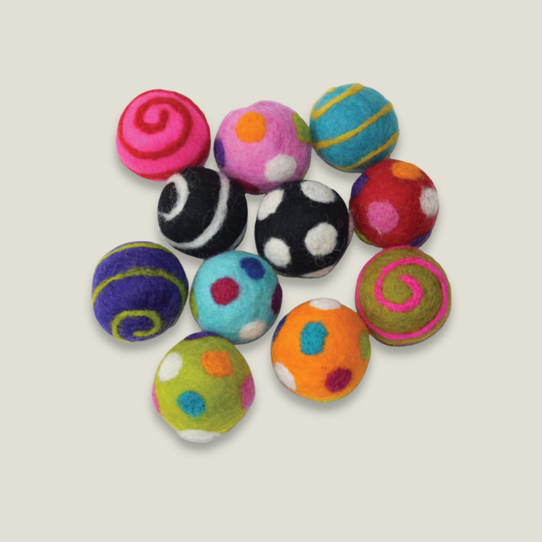 Wool Felted Cat Balls Fair Trade Non Toxic Plastic Free