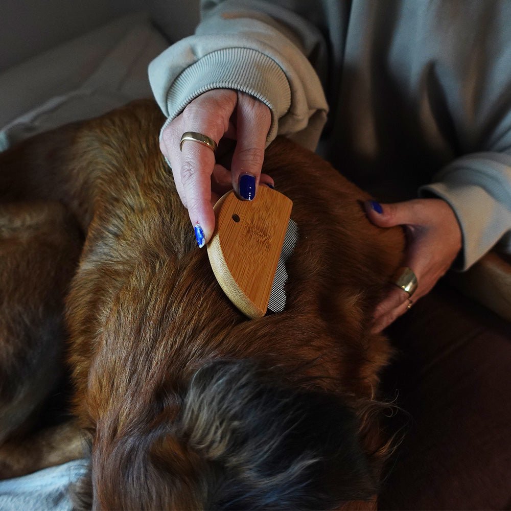 Bamboo Dog Grooming Comb & Flea Comb | Gentle Rotating Pin Comb