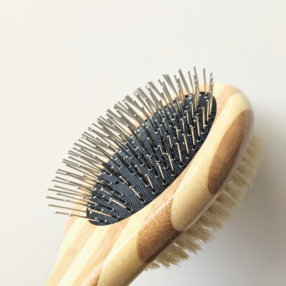 2-in-1 Dog Grooming Brush | Pin & Bristle Brush | Bamboo Wood, Stainless Steel