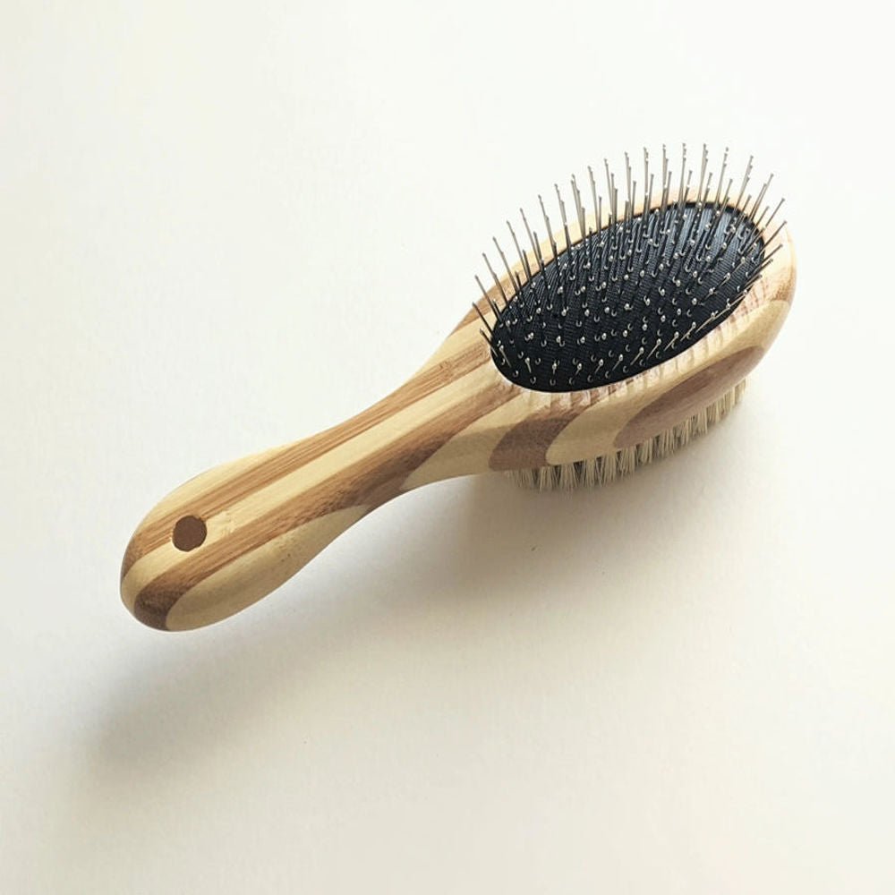 2-in-1 Dog Grooming Brush | Pin & Bristle Brush | Bamboo Wood, Stainless Steel