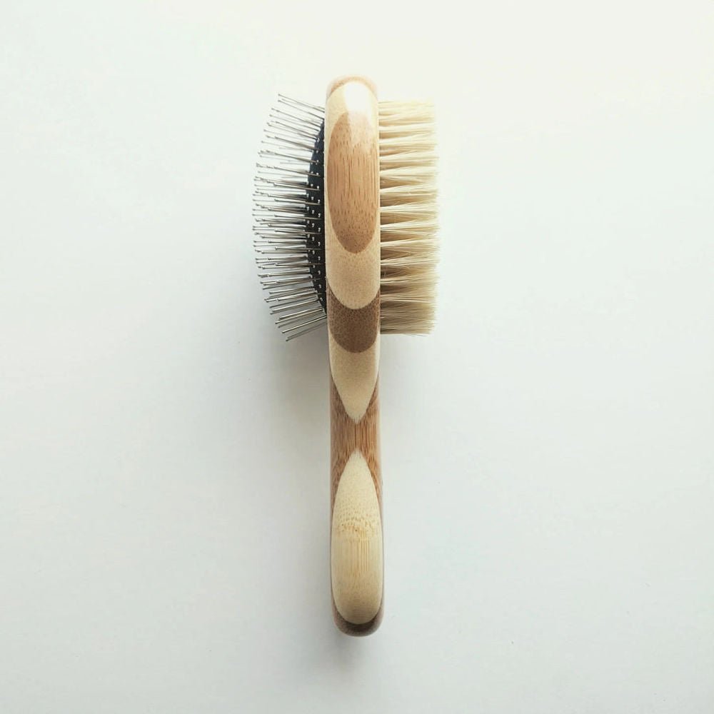 2-in-1 Dog Grooming Brush | Pin & Bristle Brush | Bamboo Wood, Stainless Steel