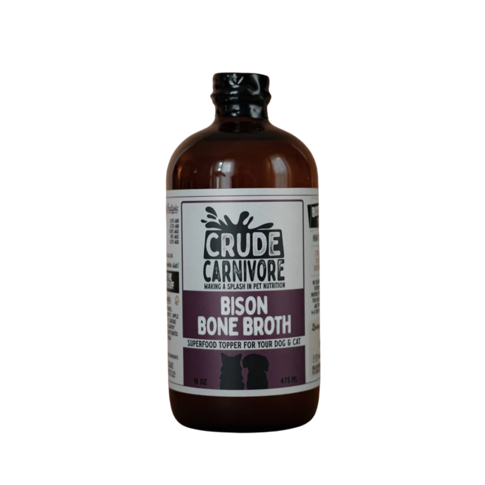 Bottle of Crude Carnivore Bison Bone Broth on a white background