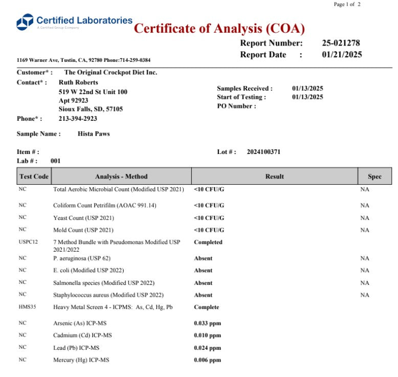 Hista Paws - Quercetin for Dogs and Cats