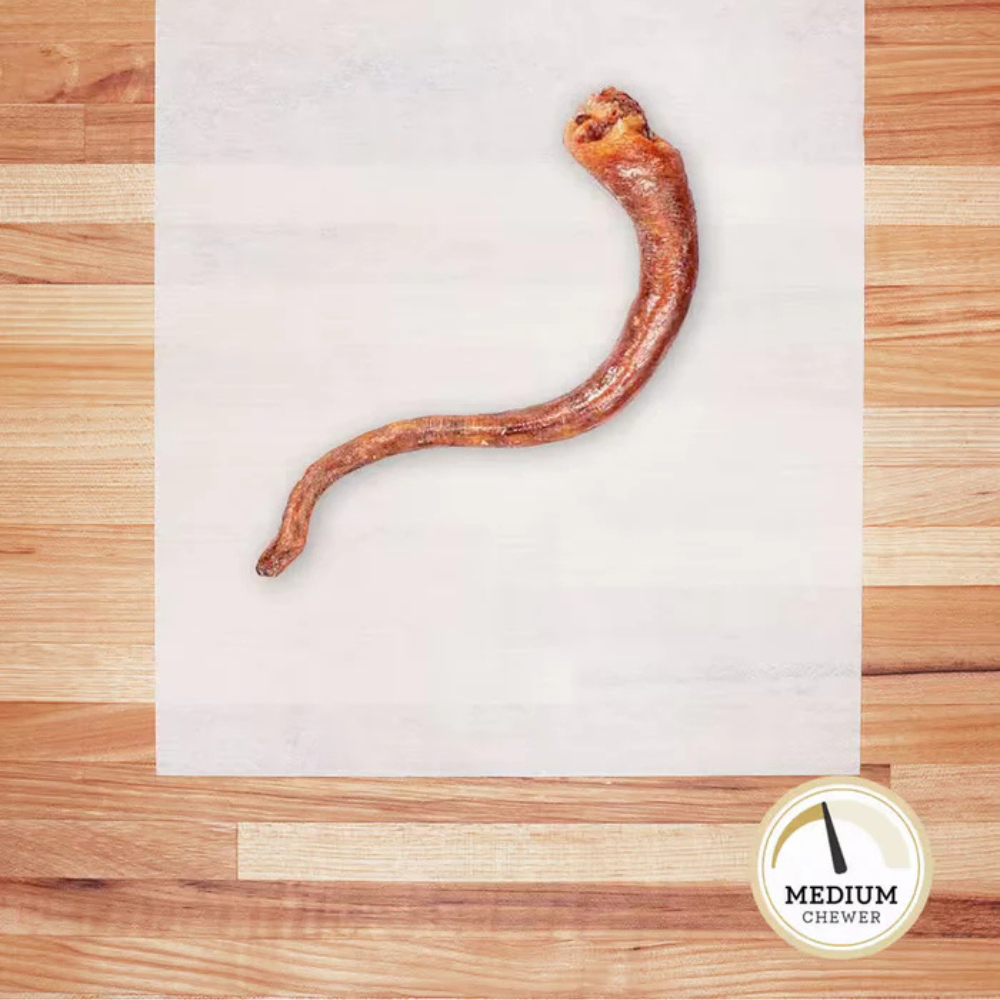 Dehydrated hog tail on parchment paper.