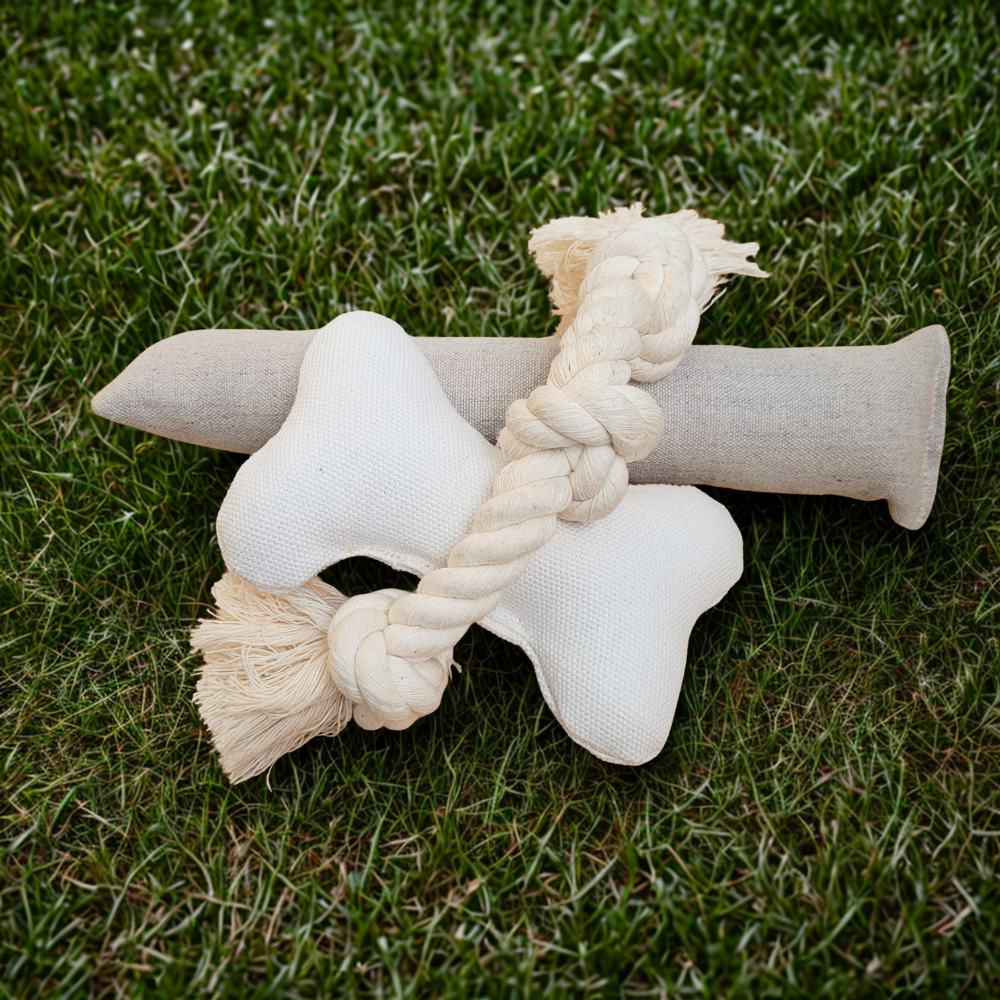 Natural Dog Toy Bundle for Cuddles, Fetch and Tugging - Small to Large Dogs Options