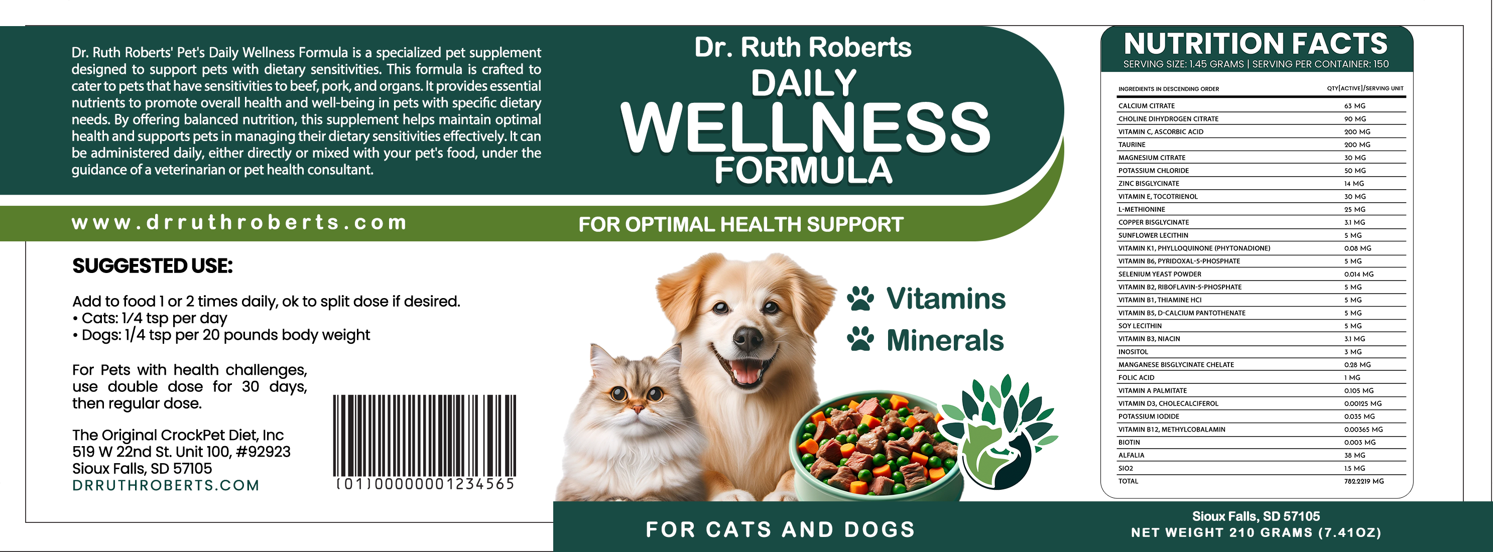 Holistic Homemade Dog and Cat Food Supplement + Multivitamin - Made for Beef & Pork Allergies