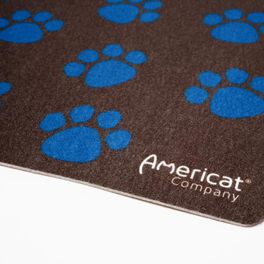 Eco Friendly Cat Food Mat - Brown Mat with Blue Paws
